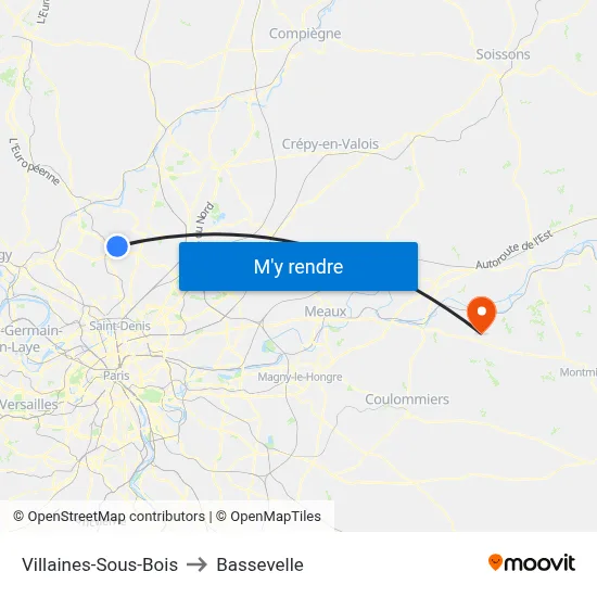 Villaines-Sous-Bois to Bassevelle map