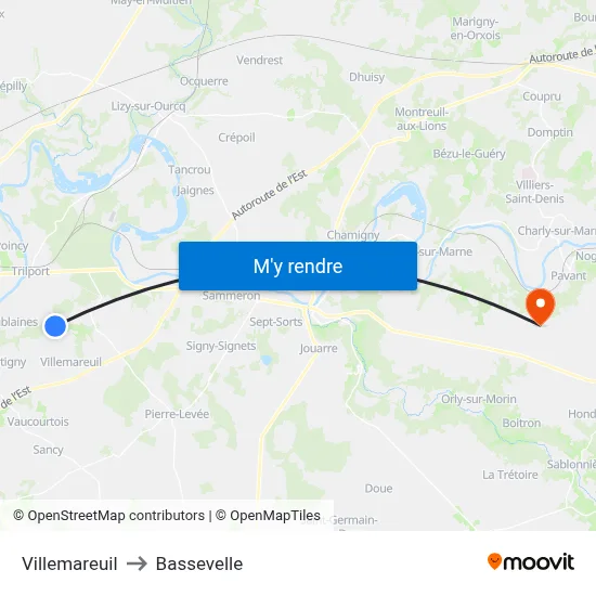 Villemareuil to Bassevelle map