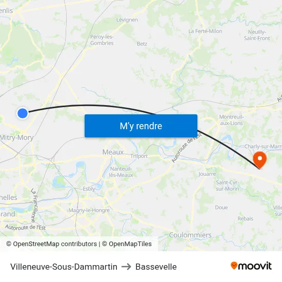 Villeneuve-Sous-Dammartin to Bassevelle map