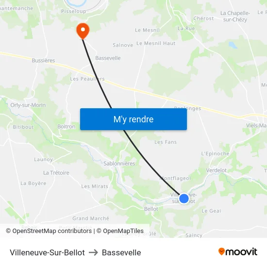 Villeneuve-Sur-Bellot to Bassevelle map