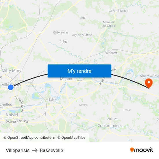 Villeparisis to Bassevelle map