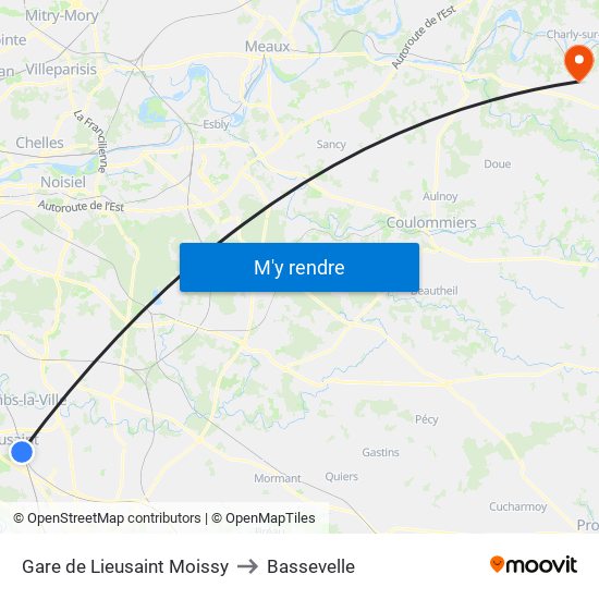 Gare de Lieusaint Moissy to Bassevelle map