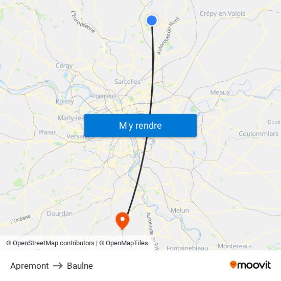 Apremont to Baulne map