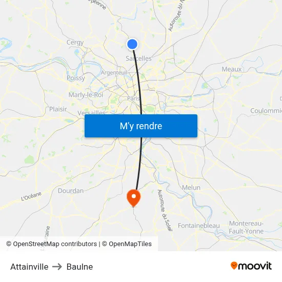Attainville to Baulne map