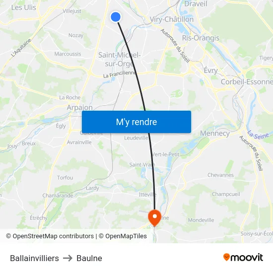 Ballainvilliers to Baulne map