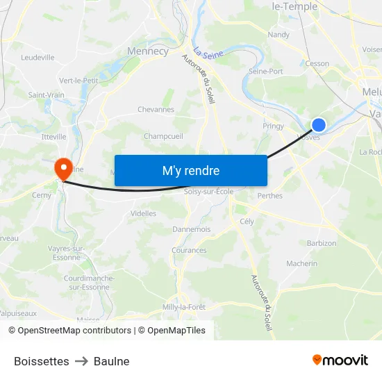 Boissettes to Baulne map