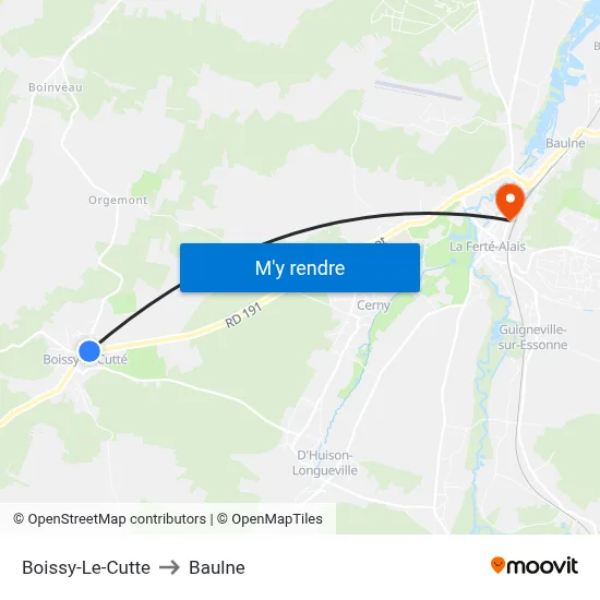 Boissy-Le-Cutte to Baulne map