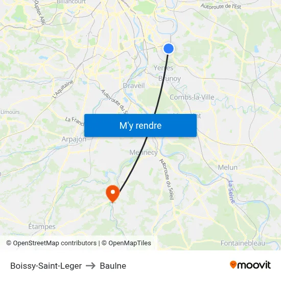 Boissy-Saint-Leger to Baulne map