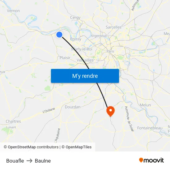 Bouafle to Baulne map