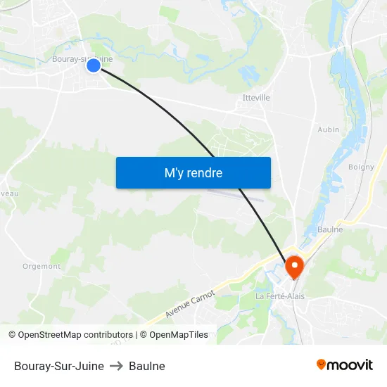 Bouray-Sur-Juine to Baulne map