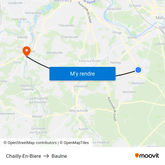 Chailly-En-Biere to Baulne map