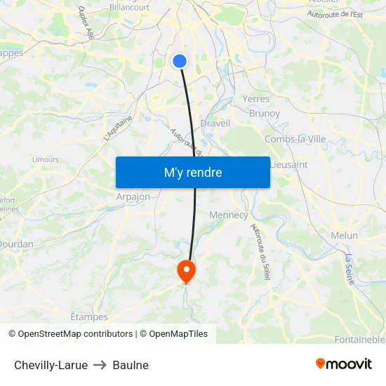 Chevilly-Larue to Baulne map