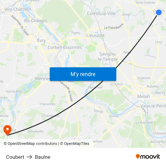 Coubert to Baulne map
