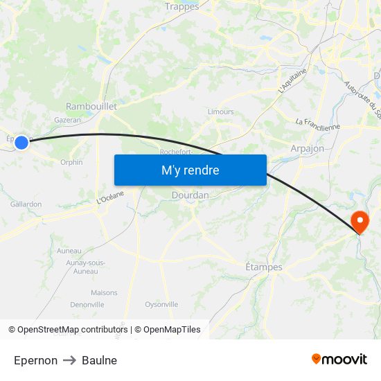Epernon to Baulne map