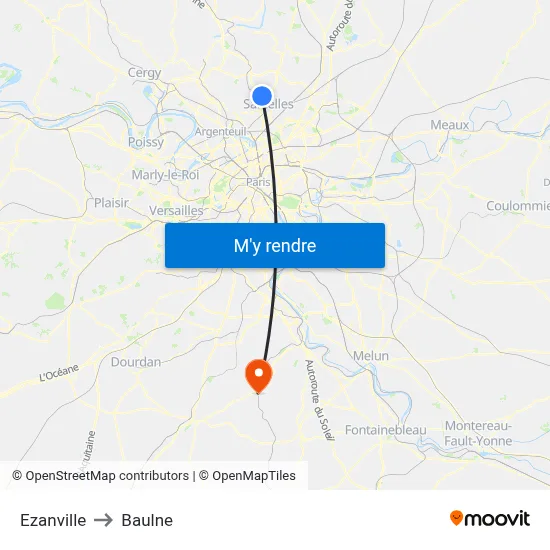 Ezanville to Baulne map