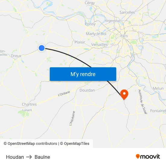 Houdan to Baulne map