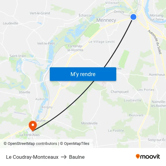 Le Coudray-Montceaux to Baulne map