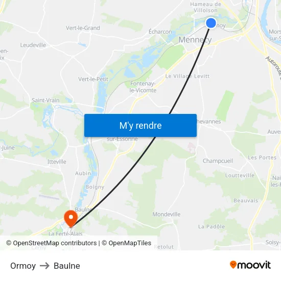 Ormoy to Baulne map