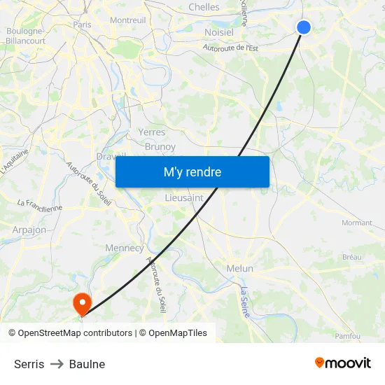 Serris to Baulne map