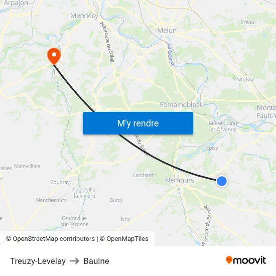 Treuzy-Levelay to Baulne map