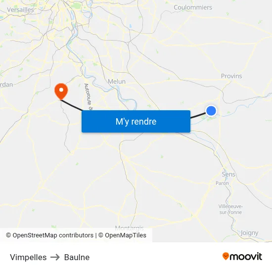 Vimpelles to Baulne map