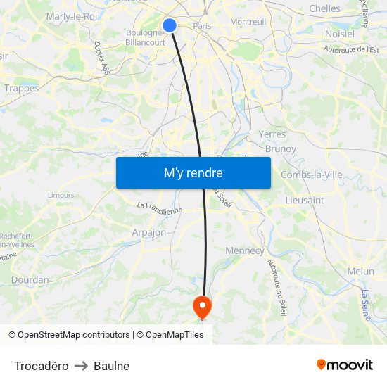 Trocadéro to Baulne map