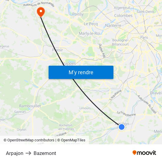 Arpajon to Bazemont map