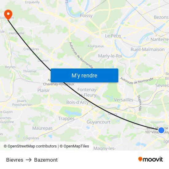 Bievres to Bazemont map