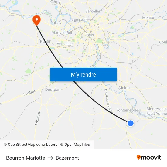 Bourron-Marlotte to Bazemont map