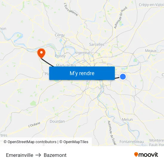 Emerainville to Bazemont map