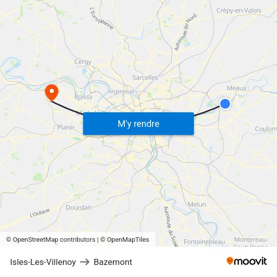 Isles-Les-Villenoy to Bazemont map