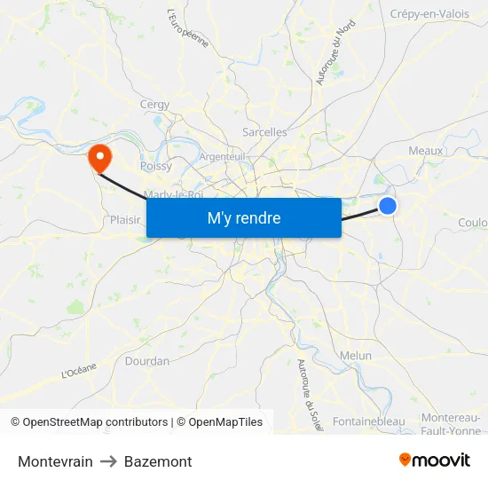 Montevrain to Bazemont map