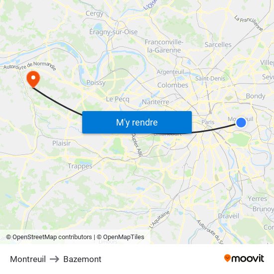 Montreuil to Bazemont map