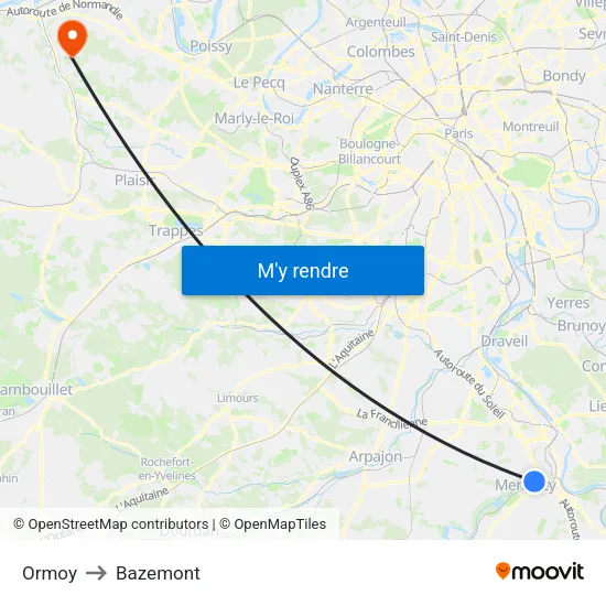 Ormoy to Bazemont map