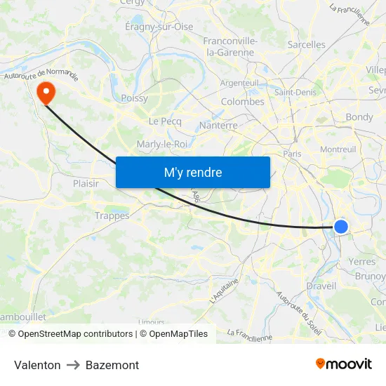 Valenton to Bazemont map