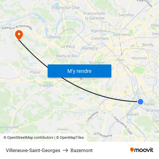Villeneuve-Saint-Georges to Bazemont map