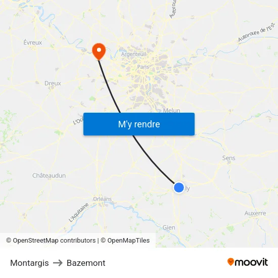 Montargis to Bazemont map