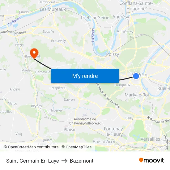 Saint-Germain-En-Laye to Bazemont map