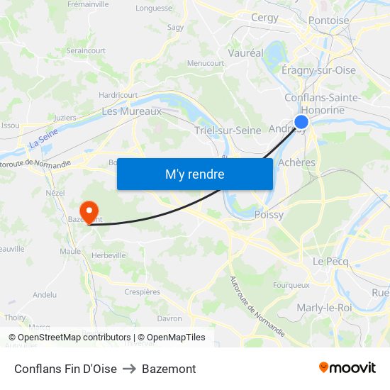 Conflans Fin D'Oise to Bazemont map