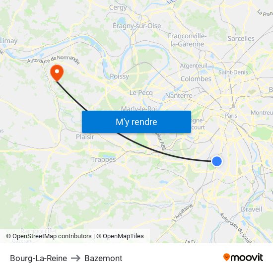 Bourg-La-Reine to Bazemont map