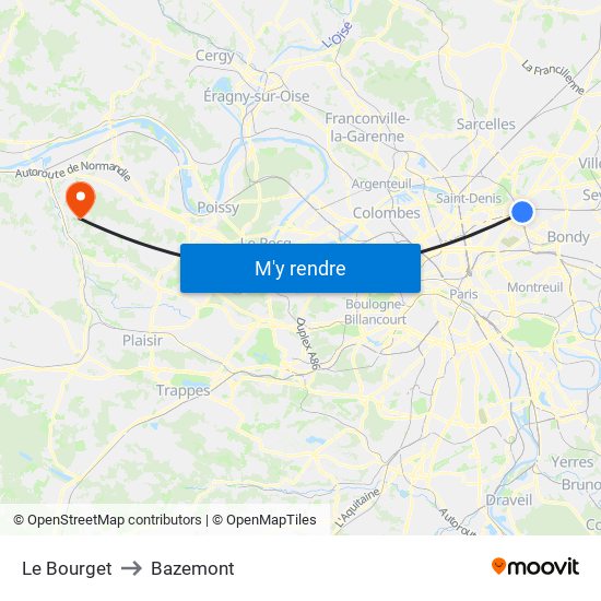 Le Bourget to Bazemont map