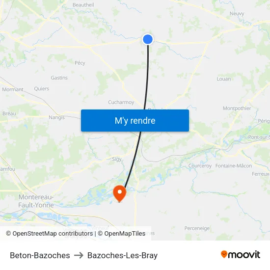 Beton-Bazoches to Bazoches-Les-Bray map