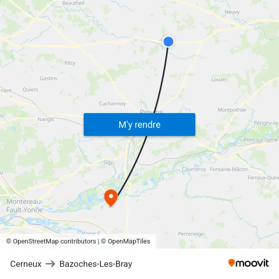 Cerneux to Bazoches-Les-Bray map