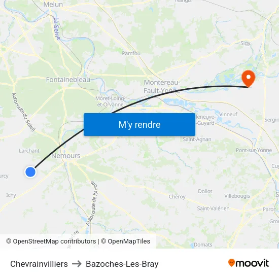 Chevrainvilliers to Bazoches-Les-Bray map