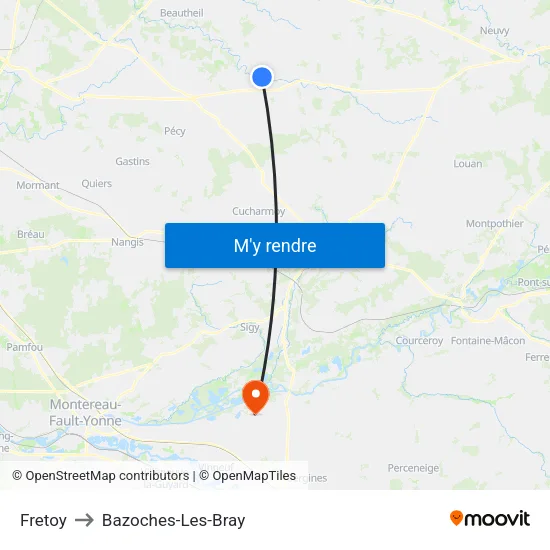 Fretoy to Bazoches-Les-Bray map