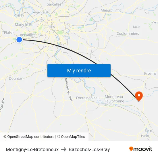 Montigny-Le-Bretonneux to Bazoches-Les-Bray map