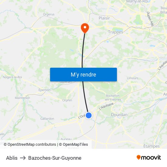 Ablis to Bazoches-Sur-Guyonne map