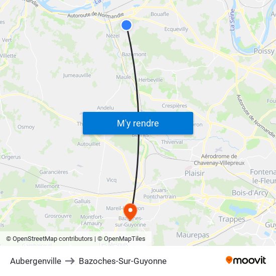 Aubergenville to Bazoches-Sur-Guyonne map