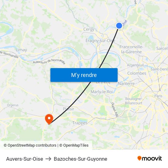 Auvers-Sur-Oise to Bazoches-Sur-Guyonne map