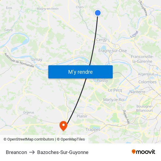 Breancon to Bazoches-Sur-Guyonne map